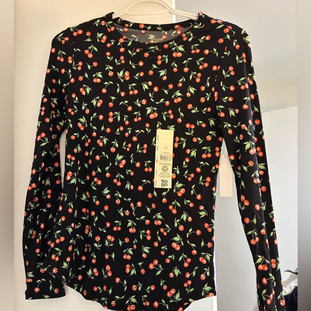 NOBO Black Cherry Print Long Sleeve Top